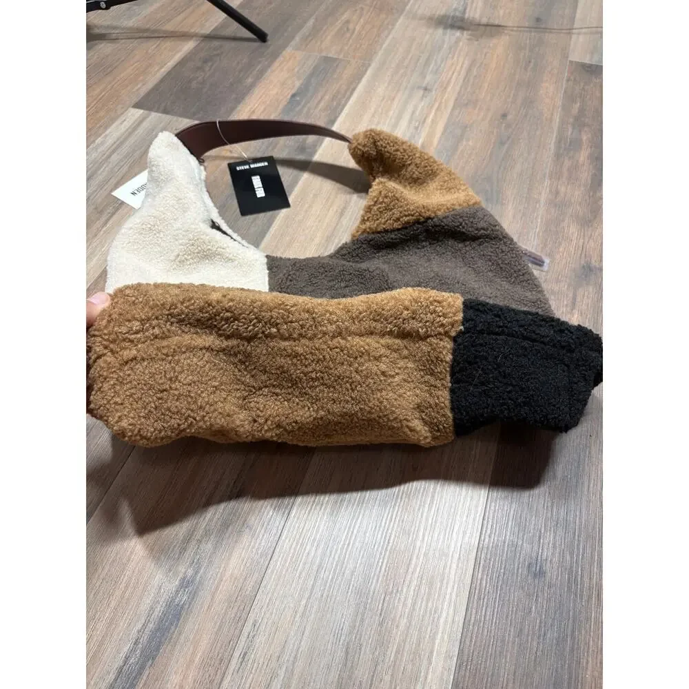 Steve Madden Cognac Multi BTully Hobo Bag Brown Black White Colorblock Faux Fur